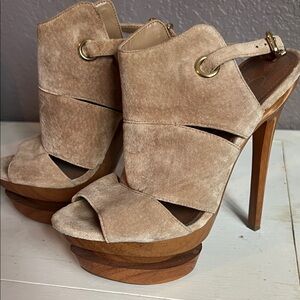 Jessica Simpson Cat Camel Suede Slingback Platform Heels 5”
